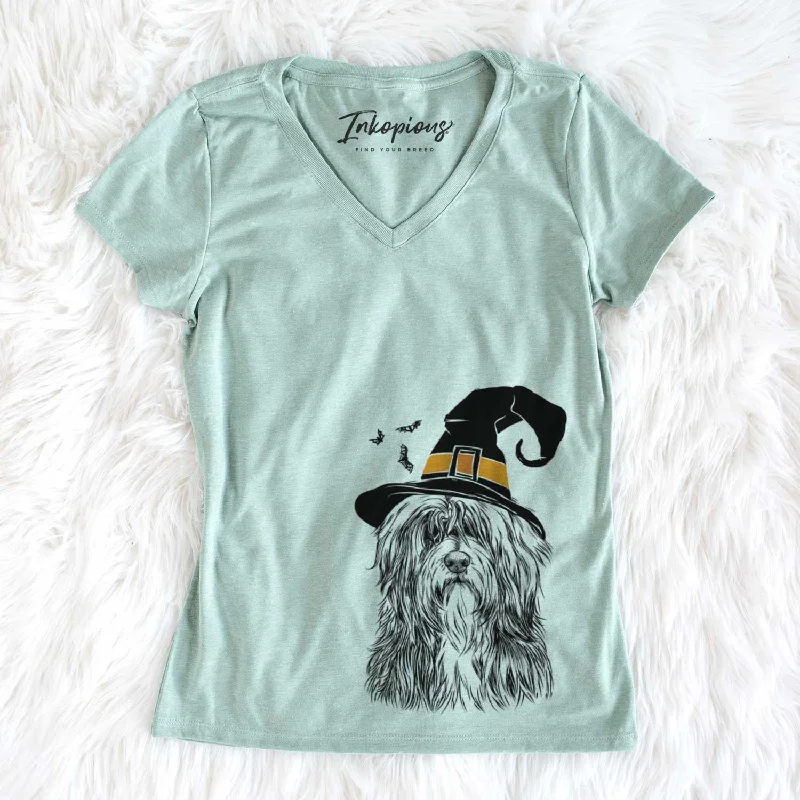 Witch Otto the Polish Lowland Sheepdog - Women's V-neck Shirt-- Real Fur Shearling Chenille Witch Otto the Polish Lowland Sheepdog - Women's V-neck Shirt-- Real Fur Shearling Chenille