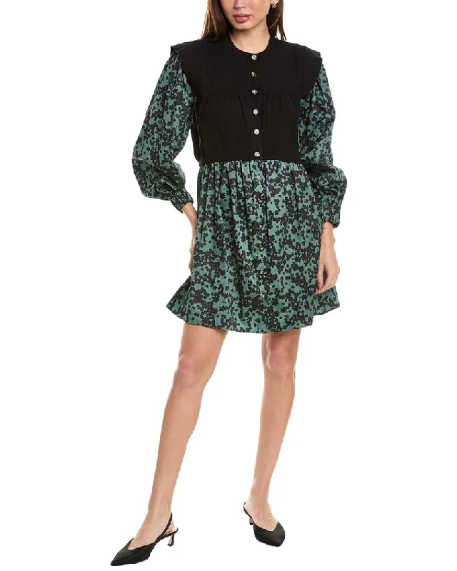 Crosby By Mollie Burch Hendrix Mixed Media Mini Dress Stylish Puff Sleeve Mini Dress