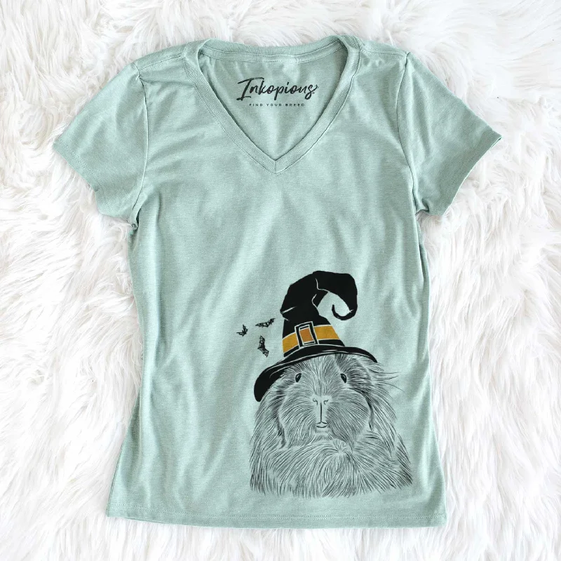 Witch Rhino the Guinea Pig - Women's V-neck Shirt-- Striped Floral Plaid