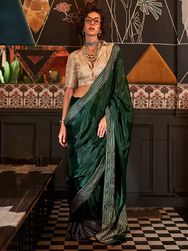Women's Viscose Silk Green Woven Design Designer Saree With Blouse Piece Puff Sleeve Blouse Women's Viscose Silk Green Woven Design Designer Saree With Blouse Piece Puff Sleeve Blouse