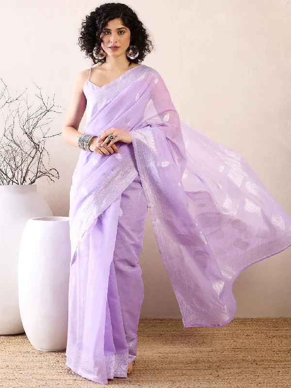 Women's Silk Blend Lavender Woven Design Ready to Wear With Blouse Piece Smart Casual Blouse Women's Silk Blend Lavender Woven Design Ready to Wear With Blouse Piece Smart Casual Blouse