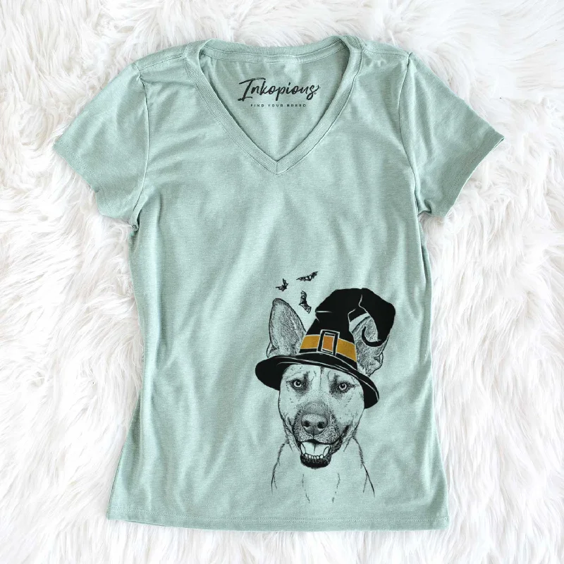 Witch Remus the German Shepherd Mix - Women's V-neck Shirt-- Hooded Caped Shawl Collar Witch Remus the German Shepherd Mix - Women's V-neck Shirt-- Hooded Caped Shawl Collar