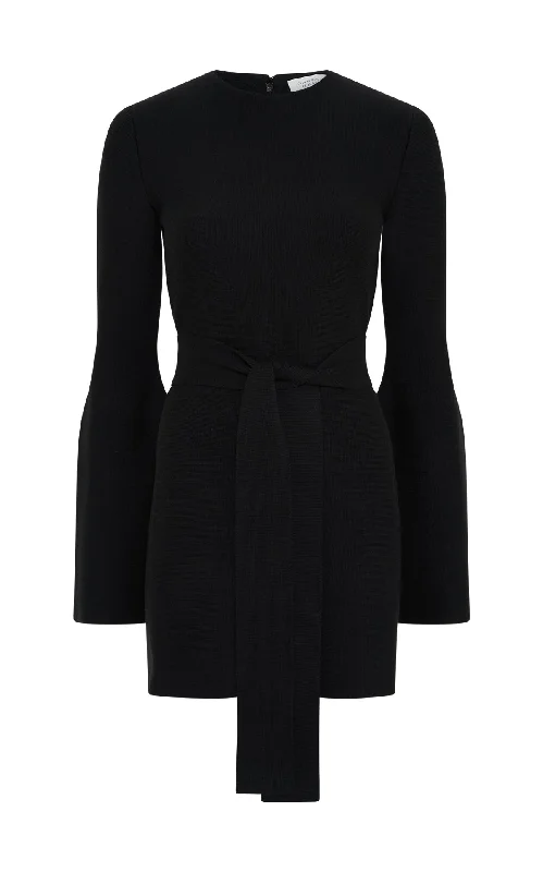 Tenas Knit Mini Dress in Black Merino Wool Cashmere Classic Striped Mini Dress