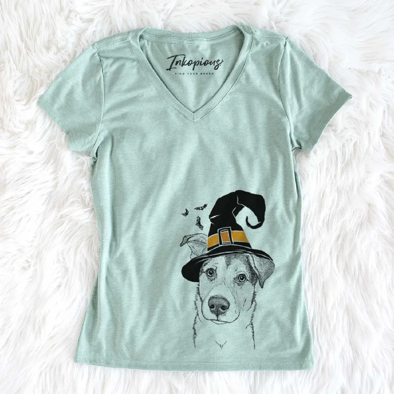 Witch Leia the Mixed Breed - Women's V-neck Shirt-- Ribbed Striped Patterned