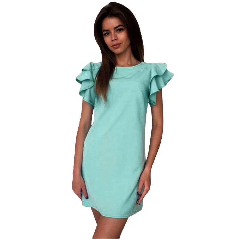 New Arrival Dress Womens Summer Dresses Butterfly Sleeve A Line Ladies Party Evening Short Mini Dress Fashionable Button-Front Mini Dress