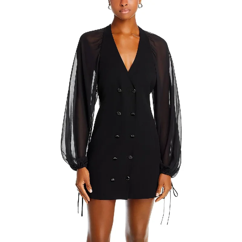 Womens Blazer Dress Sheer Sleeves Mini Dress Cozy Ruched Mini Dress
