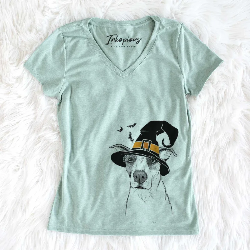 Witch Lily the Mixed Breed - Women's V-neck Shirt-- Welt Pockets Slit Pockets Flap Pockets