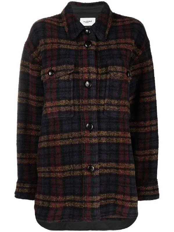 CHECK-PATTERN BUTTON-FASTENING SHIRT-- Ribbed Striped Patterned