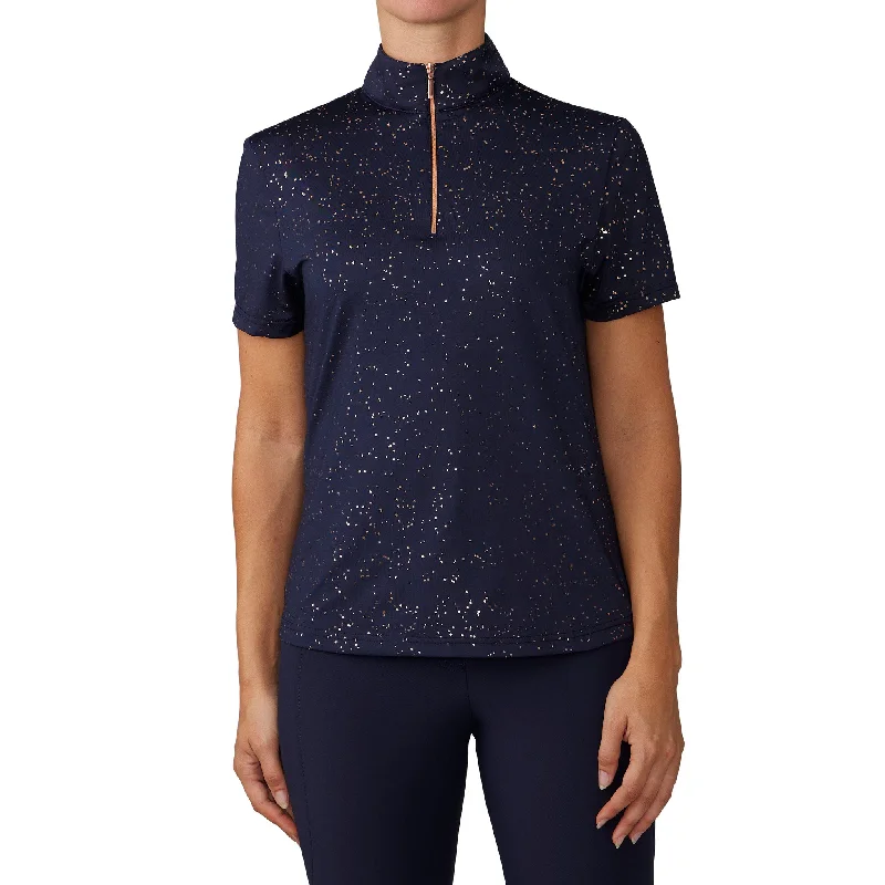 Women's Short Sleeve Elegance Glitter Dot Sport Shirt - Navy/Rose-- Modern Contemporary Chic Women's Short Sleeve Elegance Glitter Dot Sport Shirt - Navy/Rose-- Modern Contemporary Chic