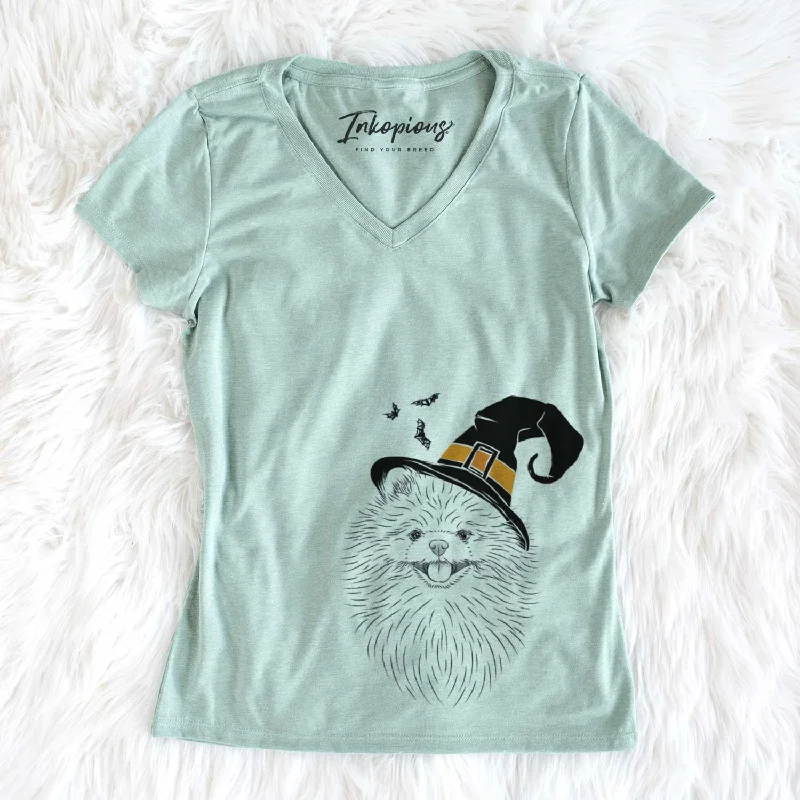 Witch Pirro the Pomeranian - Women's V-neck Shirt-- Thin T-Shirt Open Front Quick Dry Witch Pirro the Pomeranian - Women's V-neck Shirt-- Thin T-Shirt Open Front Quick Dry