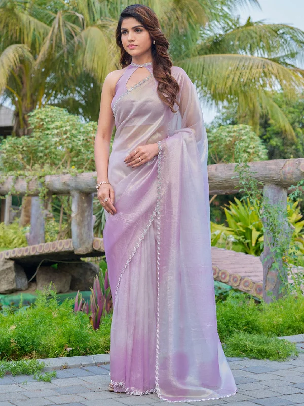 Women's Organza Lavender Embellished Designer Saree With Blouse Piece Balloon Sleeve Blouse Women's Organza Lavender Embellished Designer Saree With Blouse Piece Balloon Sleeve Blouse