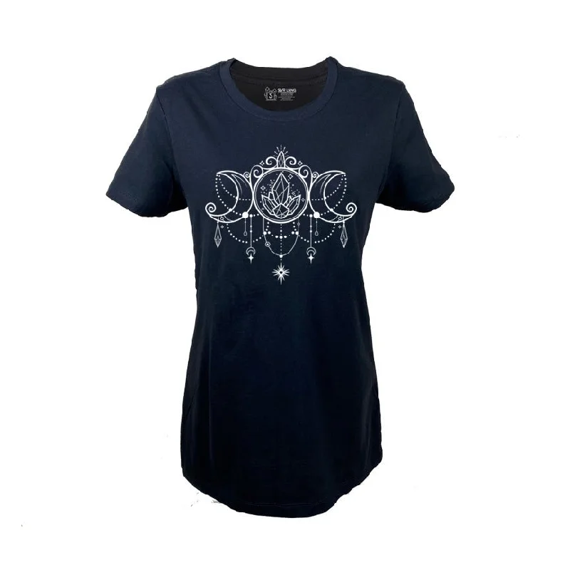 Moon Goddess Ladies relaxed Fit black T-shirt - Infused with Moonstone Crystals-- Faux Fur Fabric Real Fur Fabric Shearling Fabric Moon Goddess Ladies relaxed Fit black T-shirt - Infused with Moonstone Crystals-- Faux Fur Fabric Real Fur Fabric Shearling Fabric