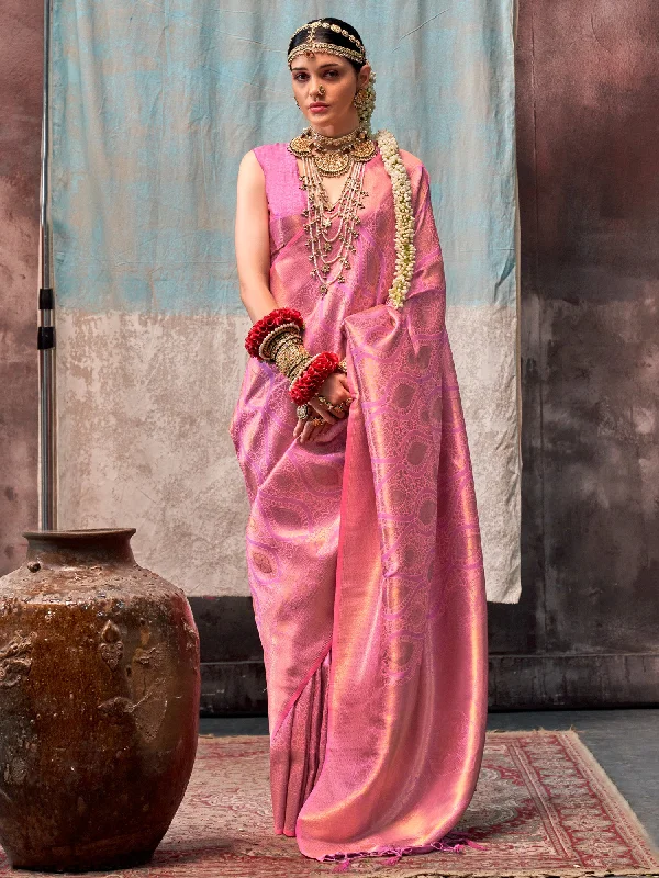 Women's Silk Blend Pink Woven Design Designer Saree With Blouse Piece Classic White Blouse Women's Silk Blend Pink Woven Design Designer Saree With Blouse Piece Classic White Blouse