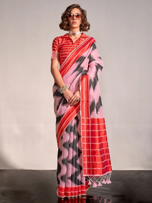 Women's Silk Blend Mauve Woven Design Designer Saree With Blouse Piece Slim Fit Blouse