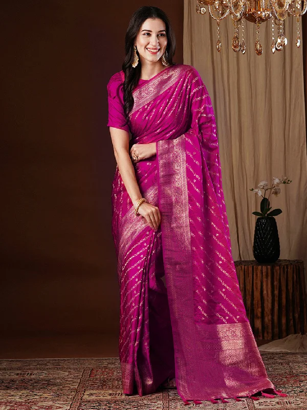 Women's Satin Silk Pink Woven Design Designer Saree With Blouse Piece Casual Relaxed Blouse Women's Satin Silk Pink Woven Design Designer Saree With Blouse Piece Casual Relaxed Blouse