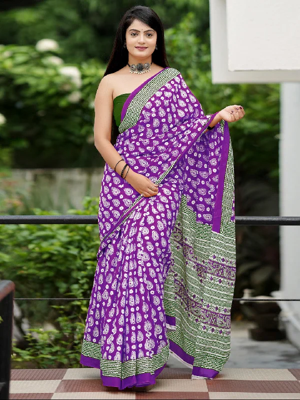 Women's Cotton Green Printed Designer Saree With Blouse Piece Floral Chiffon Blouse