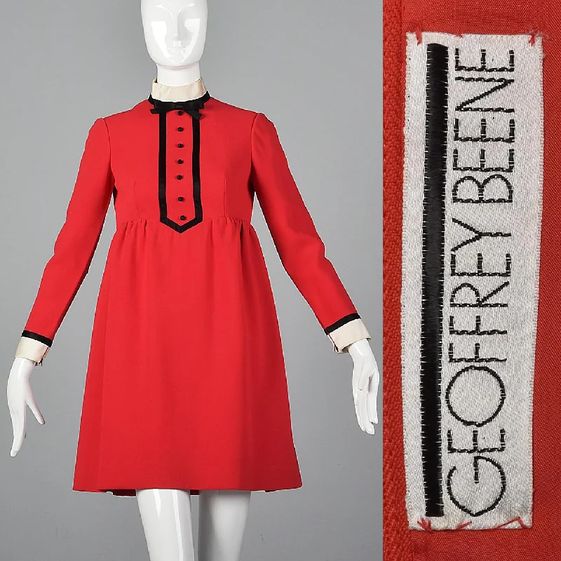 Iconic 1960s Geoffrey Beene Red Babydoll Tuxedo Mini Dress Fashionable Polka Dot Mini Dress Iconic 1960s Geoffrey Beene Red Babydoll Tuxedo Mini Dress Fashionable Polka Dot Mini Dress