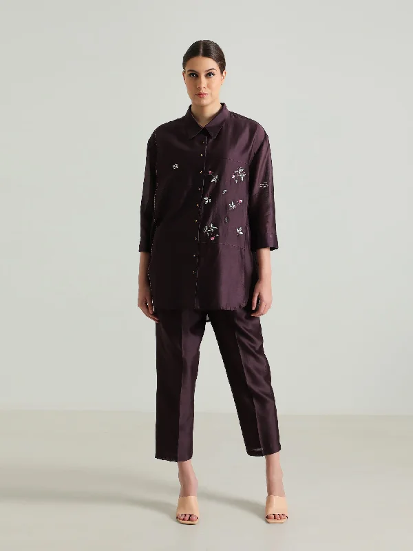 Lavender Pin Tuck Shirt And Silk Chanderi Pants-- Nylon Fabric Polyester Fabric Spandex Fabric