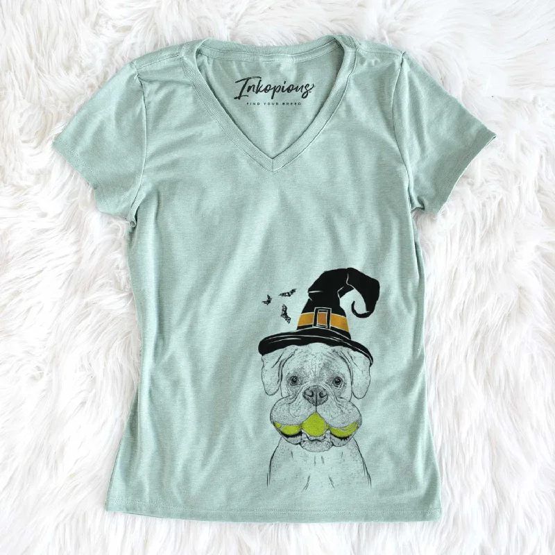 Witch Seamus the Boxer - Women's V-neck Shirt-- Notch Collar Peter Pan Collar Cowl Neck Witch Seamus the Boxer - Women's V-neck Shirt-- Notch Collar Peter Pan Collar Cowl Neck