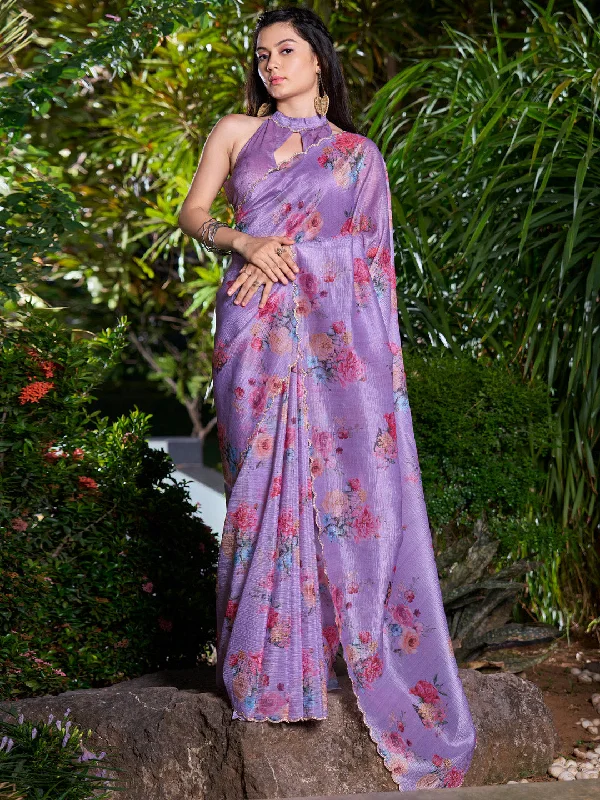 Women's Silk Blend Lavender Embellished Designer Saree With Blouse Piece Soft Modal Blouse Women's Silk Blend Lavender Embellished Designer Saree With Blouse Piece Soft Modal Blouse