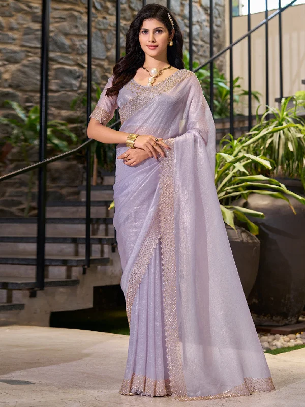 Women's Organza Lavender Embellished Designer Saree With Blouse Piece Elegant Peplum Blouse Women's Organza Lavender Embellished Designer Saree With Blouse Piece Elegant Peplum Blouse