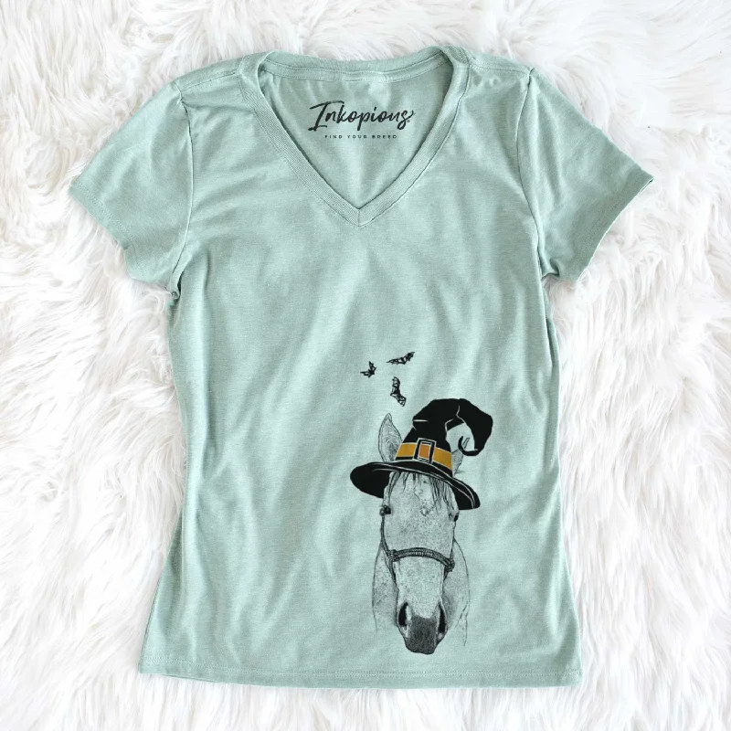 Witch SeaBee the Quarter Horse - Women's V-neck Shirt-- Fitted T-Shirt Seamless Stretchy Witch SeaBee the Quarter Horse - Women's V-neck Shirt-- Fitted T-Shirt Seamless Stretchy