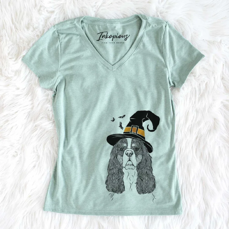 Witch Sebastian the Cavalier King Charles Spaniel - Women's V-neck Shirt-- Collared Crew Neck Turtle Neck Witch Sebastian the Cavalier King Charles Spaniel - Women's V-neck Shirt-- Collared Crew Neck Turtle Neck