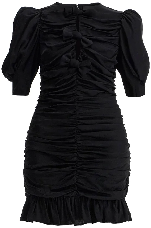 draped satin mini dress 114054100 BLACK Comfortable Smocked Mini Dress