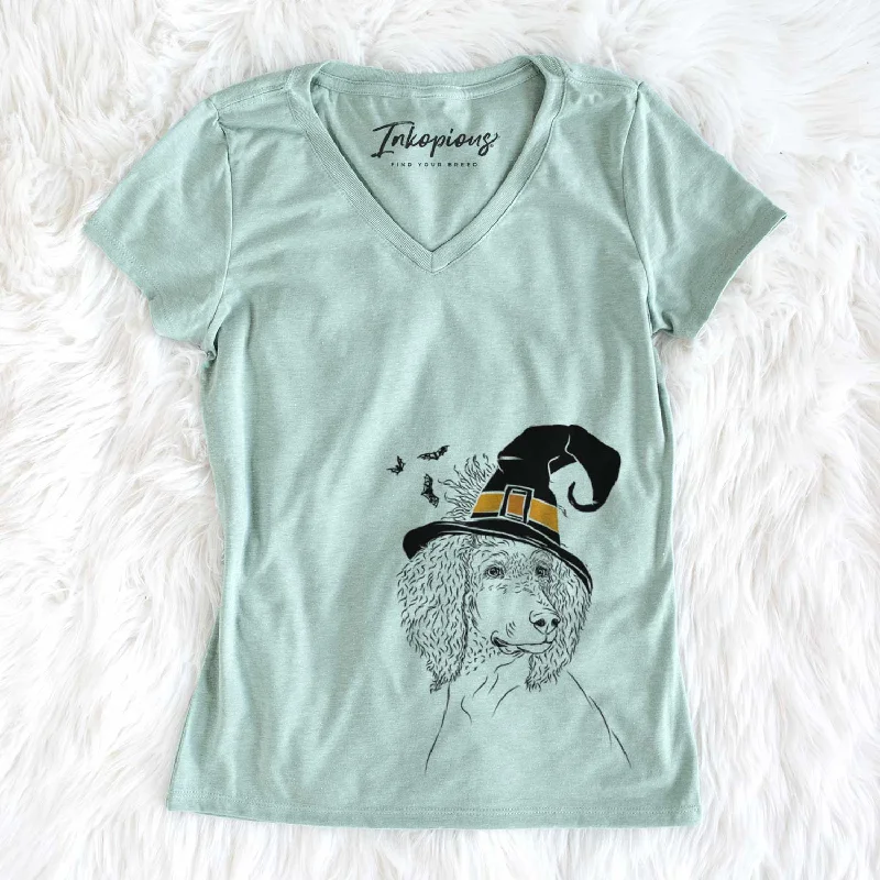Witch Leo the Poodle - Women's V-neck Shirt-- Fleece Fabric Down Fabric Feather Fabric