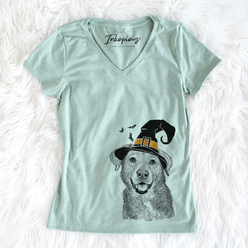 Witch Oliver the Mixed Breed - Women's V-neck Shirt-- Faux Fur Fabric Real Fur Fabric Shearling Fabric Witch Oliver the Mixed Breed - Women's V-neck Shirt-- Faux Fur Fabric Real Fur Fabric Shearling Fabric