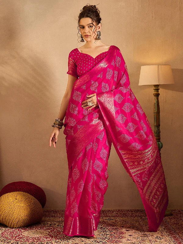 Women's Silk Blend Pink Printed Designer Saree With Blouse Piece Embroidered Floral Blouse Women's Silk Blend Pink Printed Designer Saree With Blouse Piece Embroidered Floral Blouse