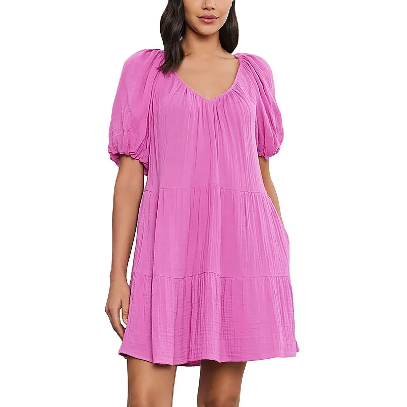 Womens Mini Tiered Mini Dress Chic Pleated Mini Dress