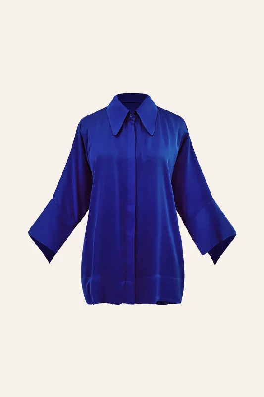 Adira Shirt in Blue-- Mesh Blend Leather Blend Suede Blend