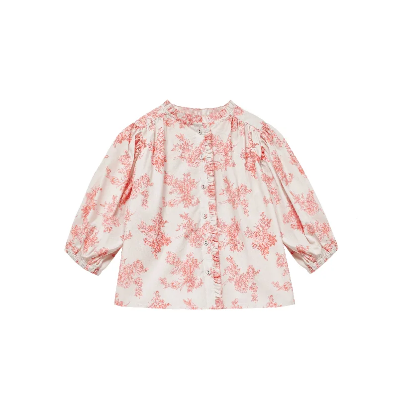 TIFFANY SHIRT-Toile De Jouy Pink-- Zippered Front Buttoned Front Snap Front