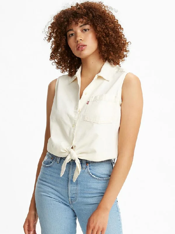 Levis 299580004 Womens Rumi Sleeveless Button Up Shirt Icy Ecru-- Handmade Hand-knitted Hand-woven Levis 299580004 Womens Rumi Sleeveless Button Up Shirt Icy Ecru-- Handmade Hand-knitted Hand-woven