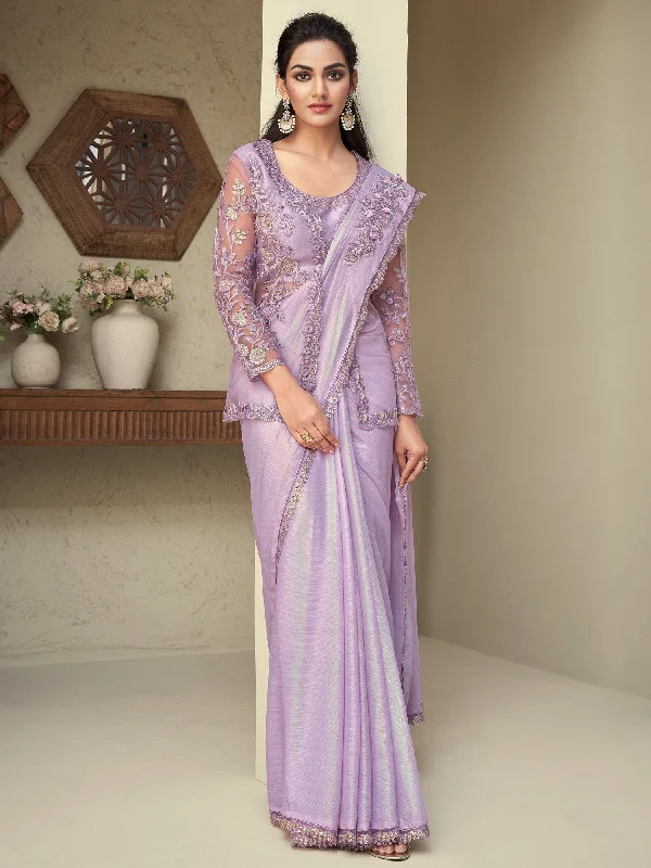 Women's Georgette Mauve Embellished Designer Saree With Blouse Piece Loose Fit Blouse Women's Georgette Mauve Embellished Designer Saree With Blouse Piece Loose Fit Blouse