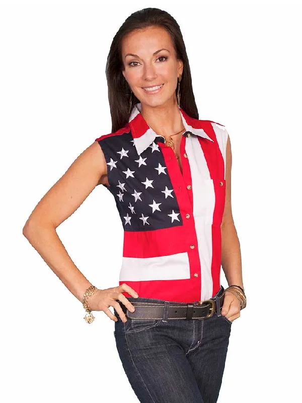 Scully RW029LSS Womens Sleeveless Patriot Western Shirt Bold Stars And Stripes-- Houndstooth Herringbone Solid Scully RW029LSS Womens Sleeveless Patriot Western Shirt Bold Stars And Stripes-- Houndstooth Herringbone Solid