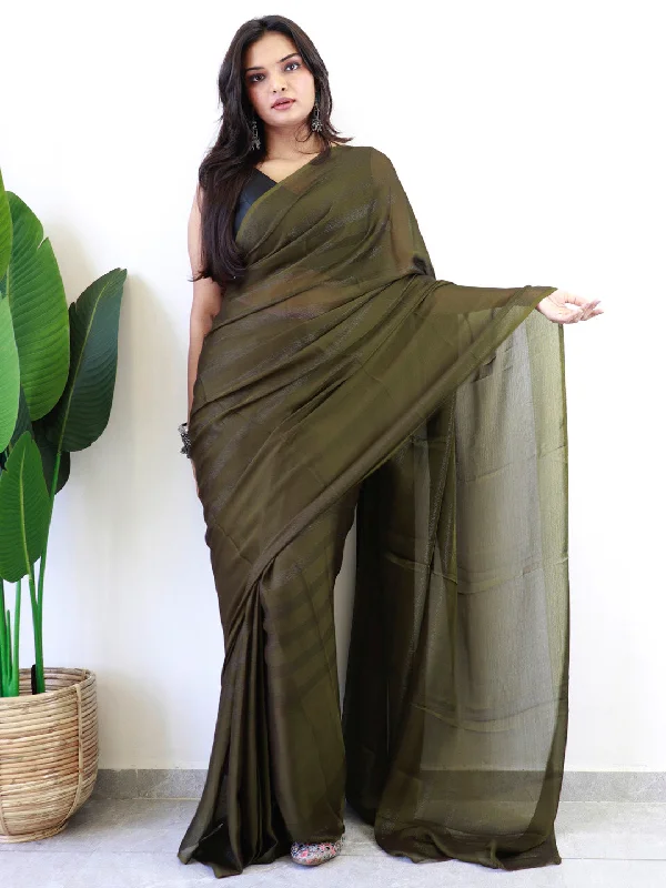 Women's Georgette Black Printed Ready to Wear With Blouse Piece Sheer Mesh Blouse