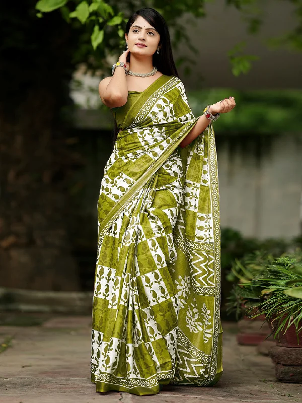 Women's Cotton Olive Printed Designer Saree With Blouse Piece Everyday Stylish Blouse Women's Cotton Olive Printed Designer Saree With Blouse Piece Everyday Stylish Blouse