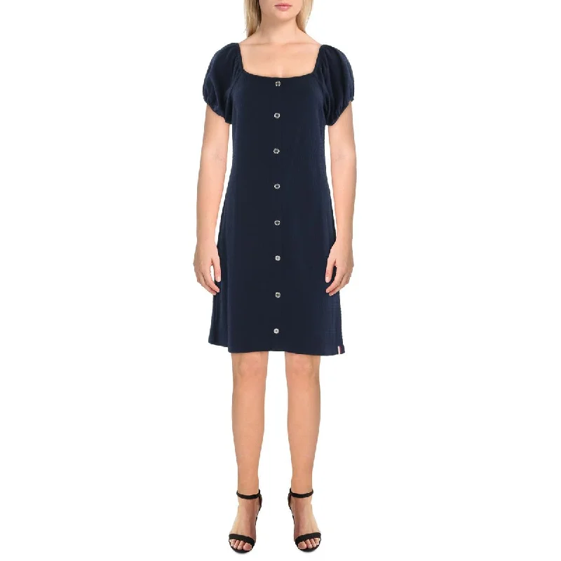Womens Textured Short Mini Dress Chic Pleated Mini Dress