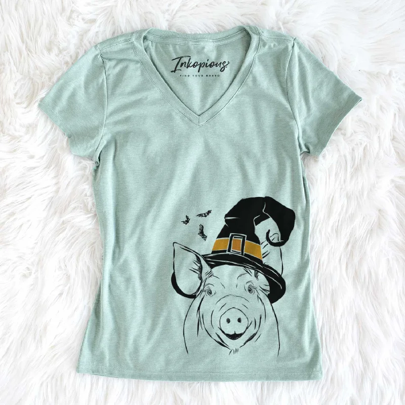 Witch Perry the Pig - Women's V-neck Shirt-- Oversized T-Shirt Spandex breathable