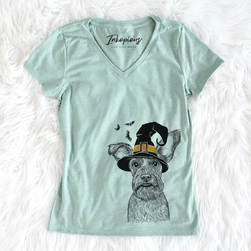 Witch Sawyer the Snorkie - Women's V-neck Shirt-- Zippered Buttoned Snapped