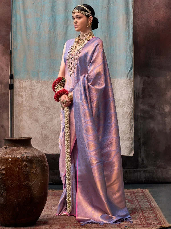 Women's Silk Blend Lavender Woven Design Designer Saree With Blouse Piece Vintage Lace Blouse Women's Silk Blend Lavender Woven Design Designer Saree With Blouse Piece Vintage Lace Blouse