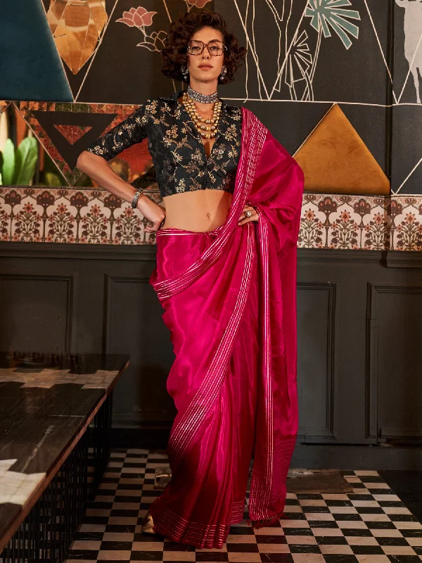 Women's Viscose Silk Pink Woven Design Designer Saree With Blouse Piece Satin Long Blouse