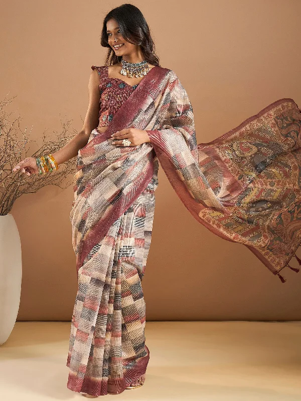 Women's Organza Multicolored Printed Designer Saree With Blouse Piece Satin Drape Blouse Women's Organza Multicolored Printed Designer Saree With Blouse Piece Satin Drape Blouse
