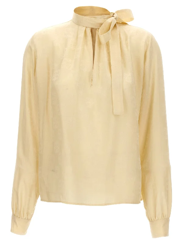 Logo Lavalliere Shirt-- Beaded Sequined Faux Fur