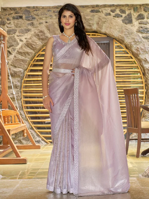Women's Pure Silk Lavender Embellished Designer Saree With Blouse Piece Stretchy Fitted Blouse Women's Pure Silk Lavender Embellished Designer Saree With Blouse Piece Stretchy Fitted Blouse