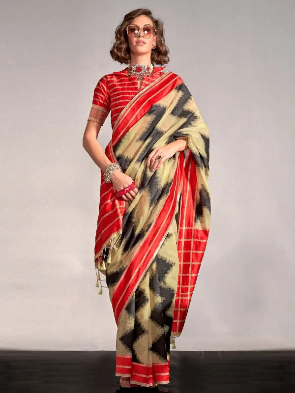 Women's Silk Blend Yellow Woven Design Designer Saree With Blouse Piece Vintage Polka Blouse