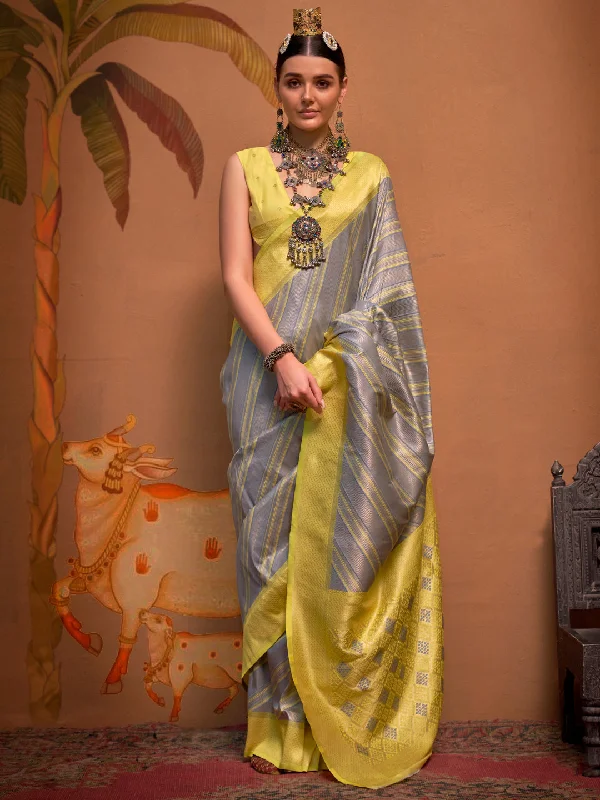 Women's Silk Blend Yellow Woven Design Designer Saree With Blouse Piece Peter Pan Blouse Women's Silk Blend Yellow Woven Design Designer Saree With Blouse Piece Peter Pan Blouse