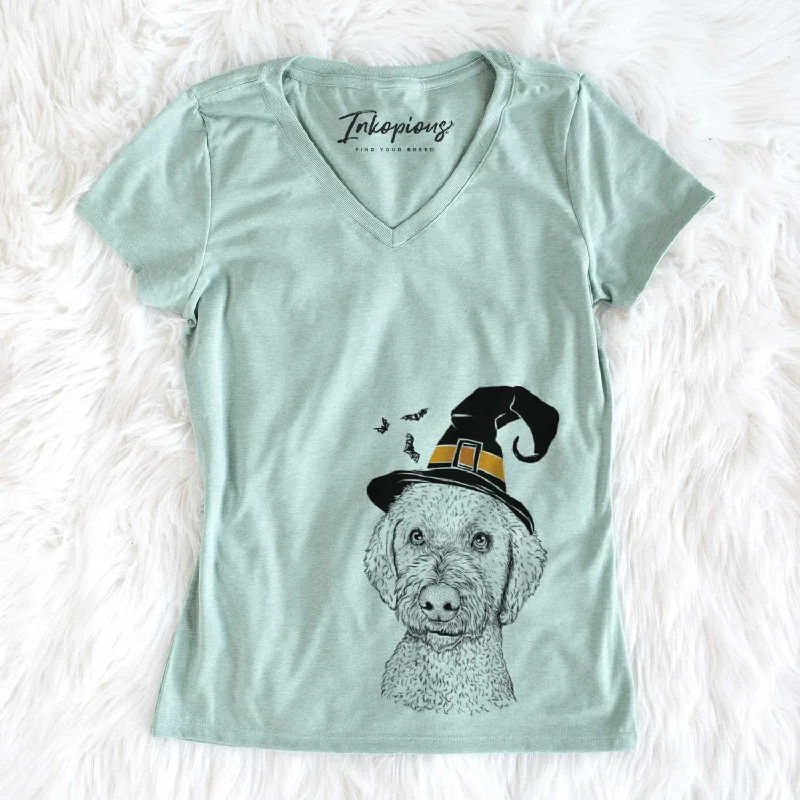 Witch Lucy Boo the Goldendoodle - Women's V-neck Shirt-- Modern Contemporary Chic